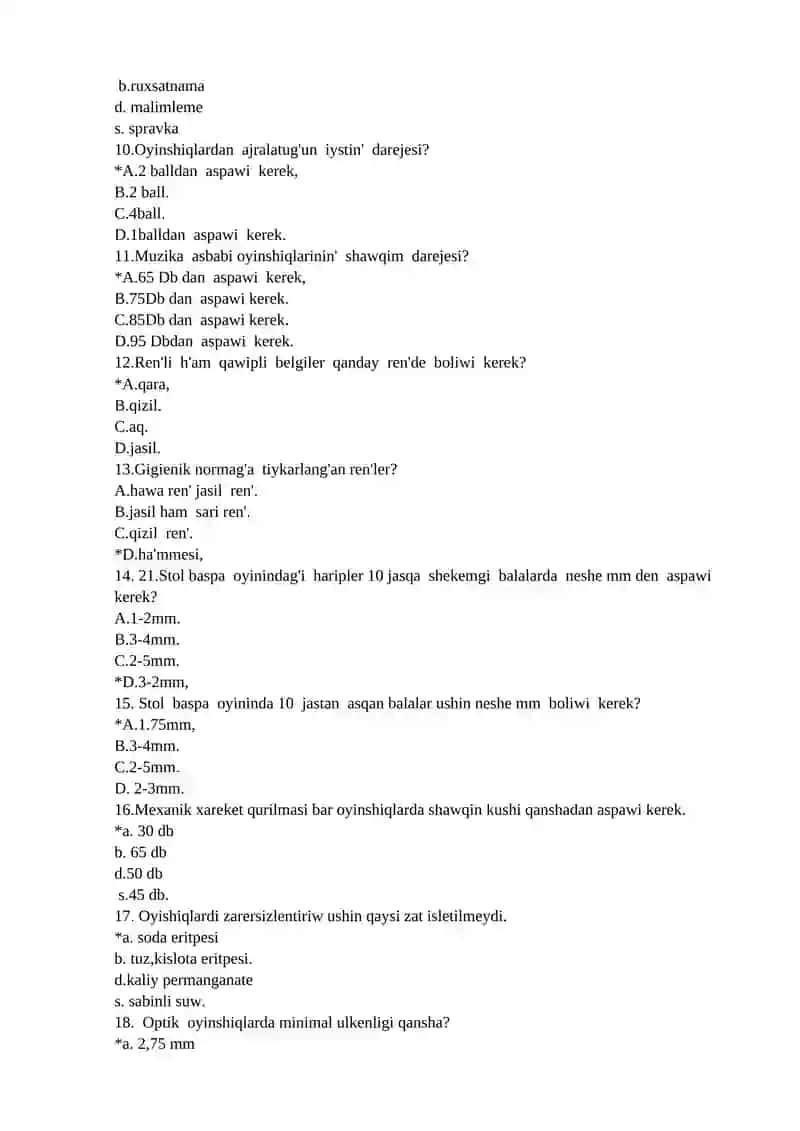 Oyinshiqlarga ham kiyimlerge gigienik baha beriw usullari 2