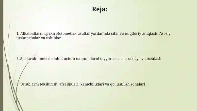 Alkaloidlarni spektrofotometrik usullar yordamida sifat va miqdoriy aniqlash 2