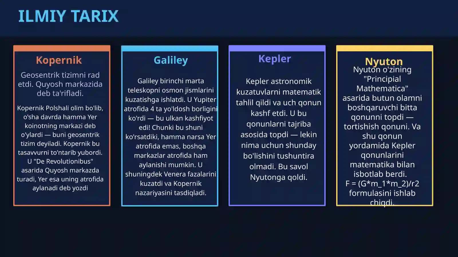 PLANETALAR HARAKATI. BUTUN OLAM TORTISHISH QONUNI. CHEGARALANGAN IKKI JISM MASALASI 2