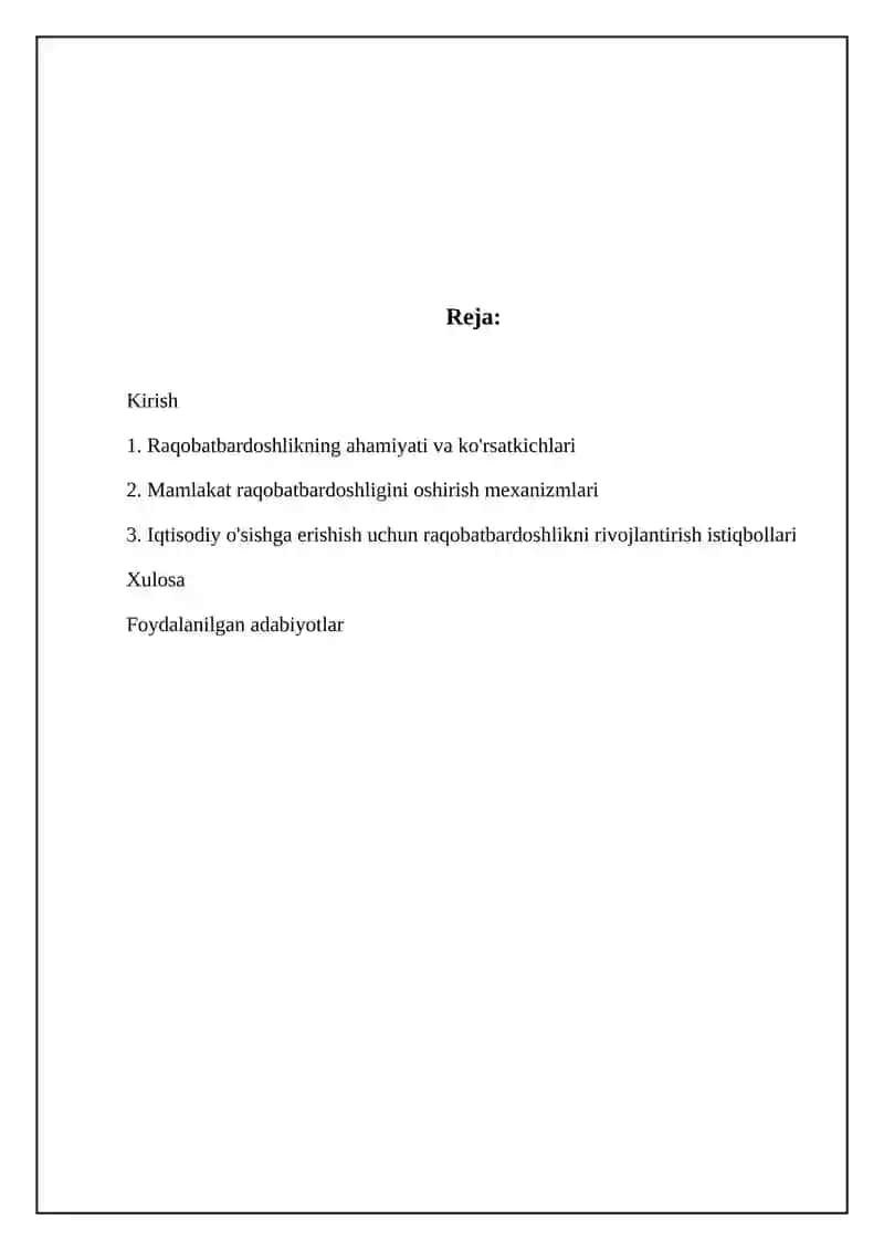 Mamlakat raqobatbardoshligini ta’minlash borasidagi chora-tadbirlar 2