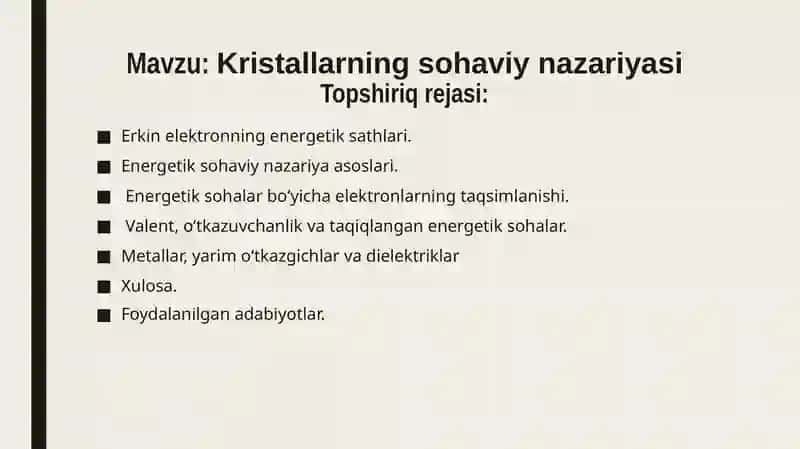 Kristallarning sohaviy nazariyasi 2