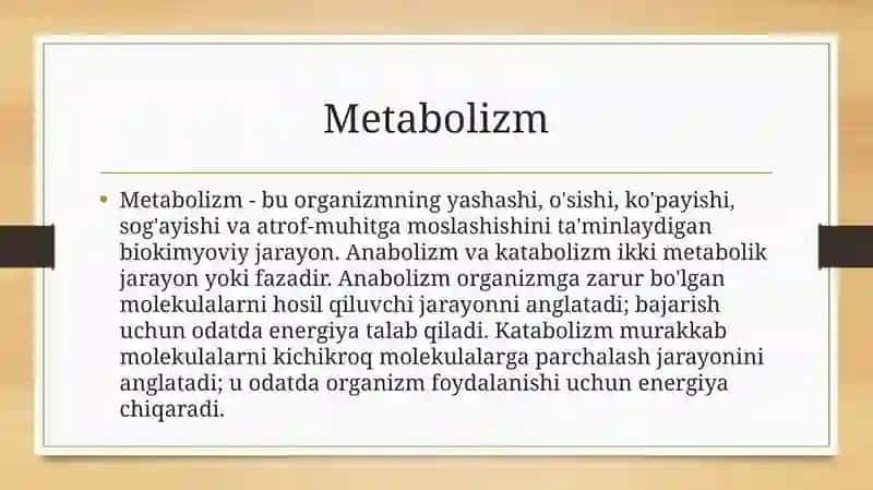 Katabalizm va Anabalizm. Ularning normal va patologik hollardagi o’zgarishlari. 2