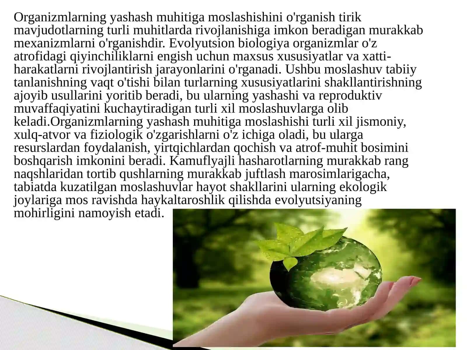 ORGANIZMLARNING MOSLANISHI VA YASHASH MUHITI 2