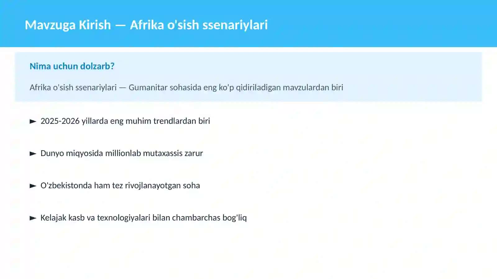 Afrika o'sish ssenariylari 2