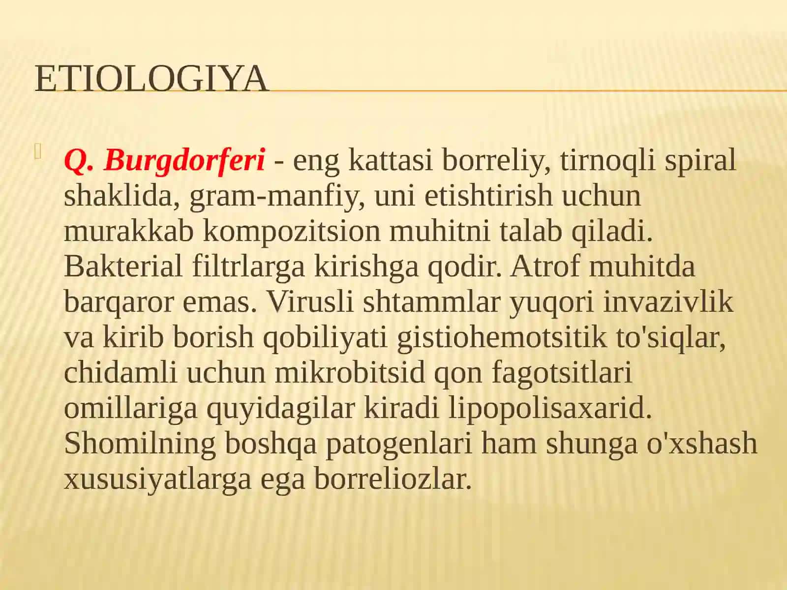Borrelioz. Etiologiya, epidemiologiya, patogenez, klinika, laborator diagnostikasi, davolash va profilaktik chora-tadbirlar 2