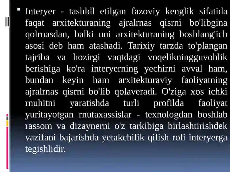 Mehmonxonalar jozibadorligini oshirishda interer tushunchasining mohiyati 2
