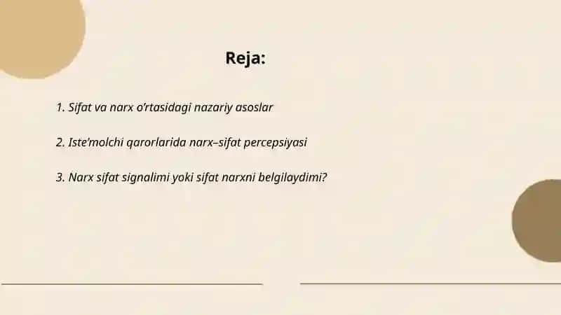 Sifat va narx o’rtasidagi bog’liqlik 2