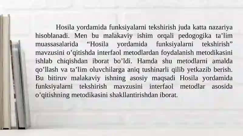 Hosilayordamida funksiyalarni tekshirish mavzusi 2
