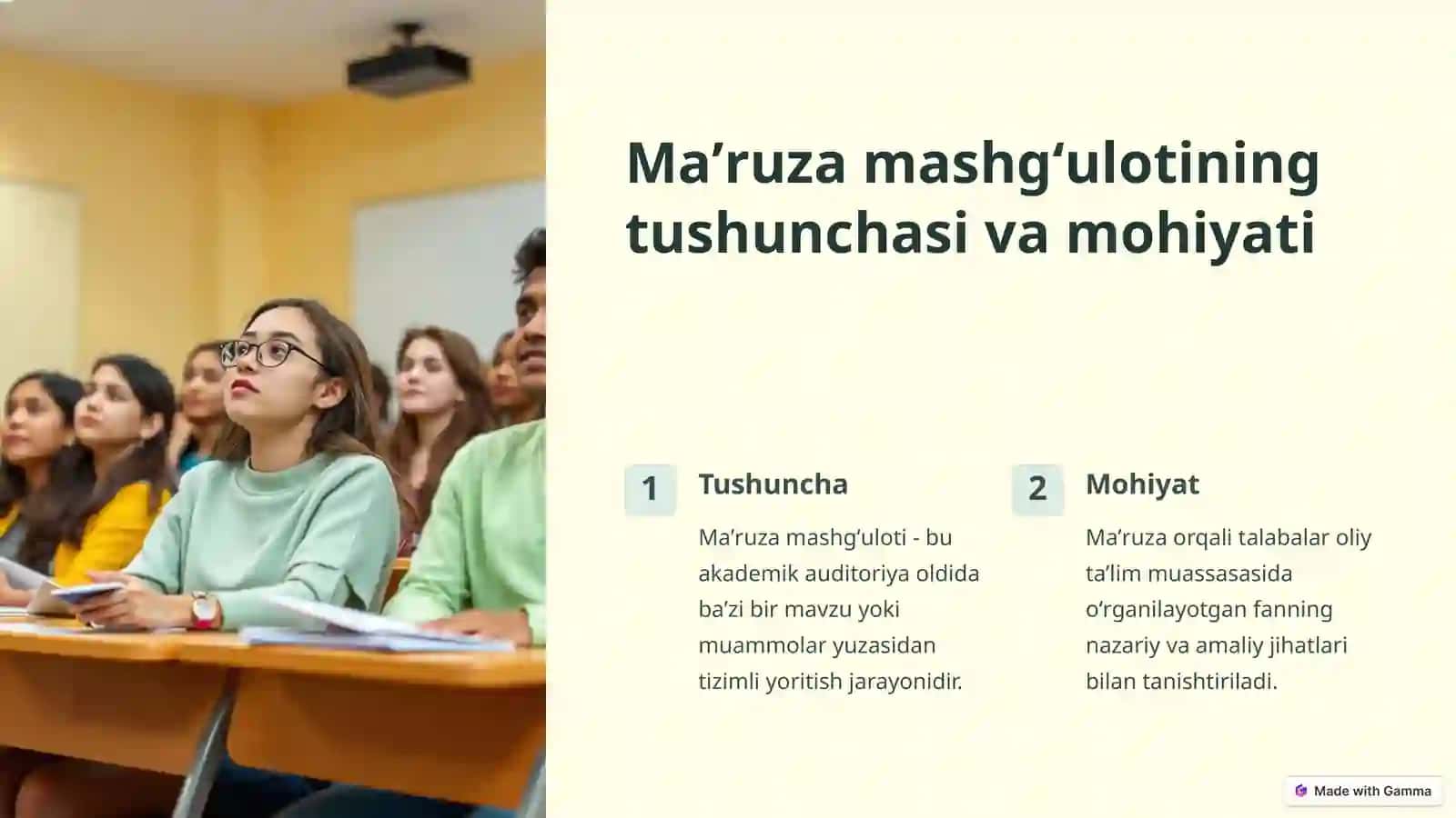 Maʼruza mashgʻuloti va uning mazmuni 2
