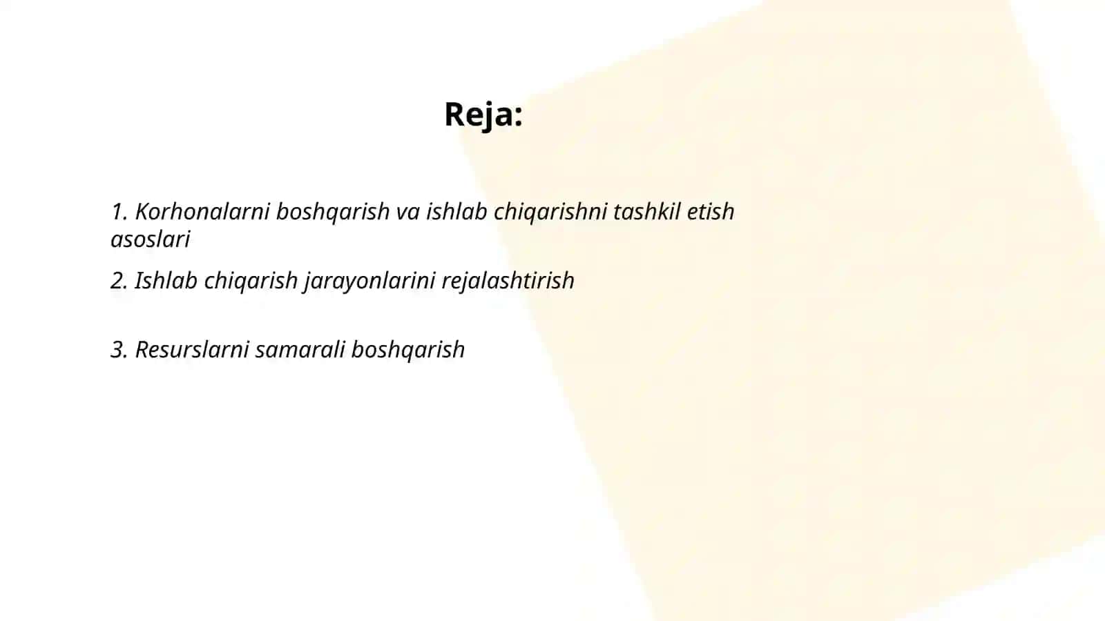 Korhonalarni boshqarish va ishlab chiqarishni tashkil etish asoslari 2