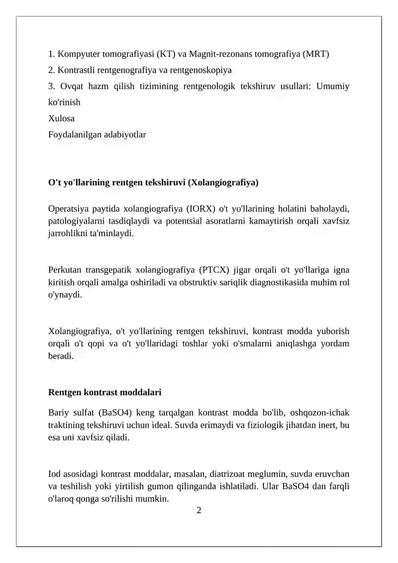Ovqat hazm qilish tizimi radiologik tekshirish usullari 2