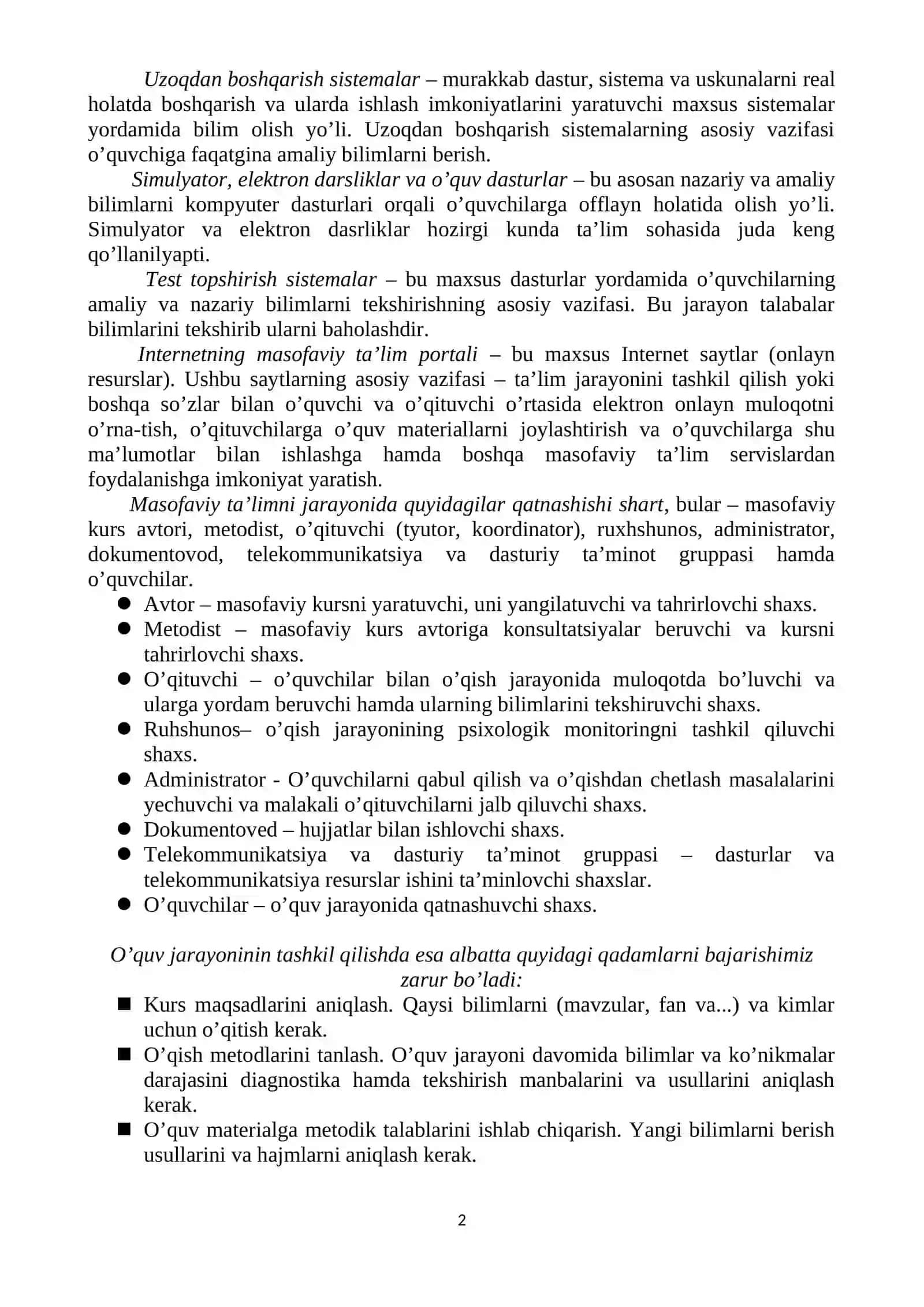 Masofaviy ta’lim platformalari bilan ishlash. Masofaviy ochiq universitetlar. Onlayn o’quv kurslar 2