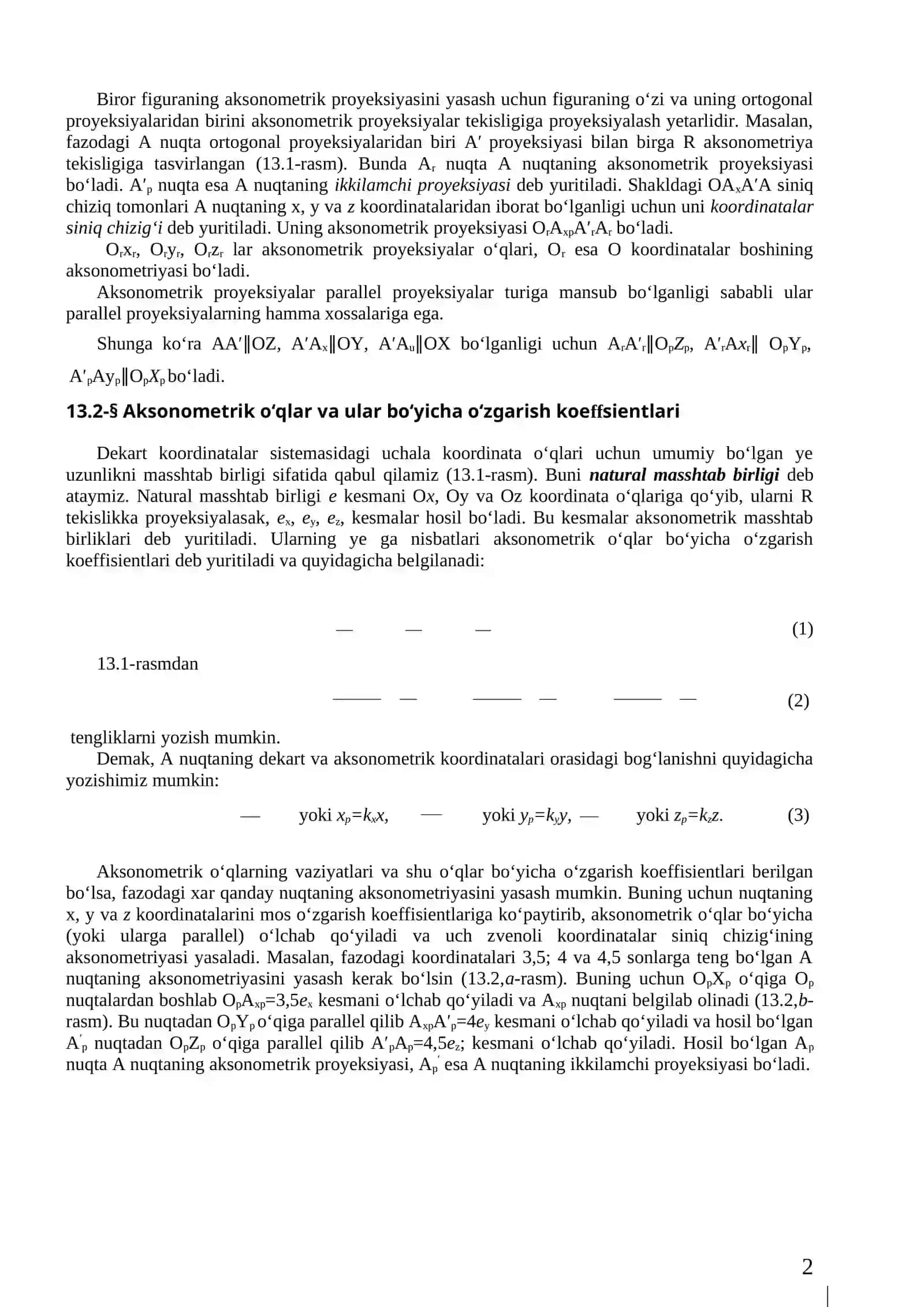 XIII bob. AKSONOMETRIK PROEKSIYALAR 2