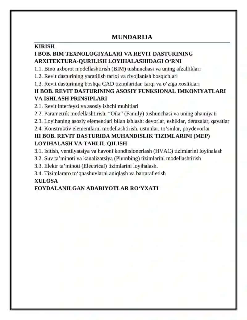 Revit dasturi mustaqil ish 2