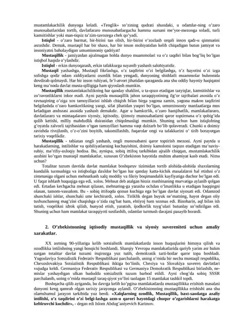 MUSTAQIL O’ZBEKISTON RESPUBLIKASINING TASHKIL TOPISHI VA UNING TARIXIY AHAMIYATI 2
