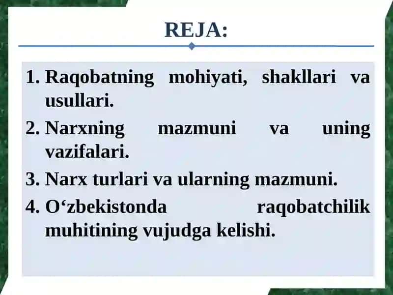 Raqobat va narxning shakllanishi 2