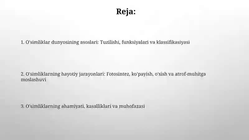 O'simliklar dunyosi va ularning hayot tarzi haqidagi bilimlarni bilib olish va tahlil qilish 2
