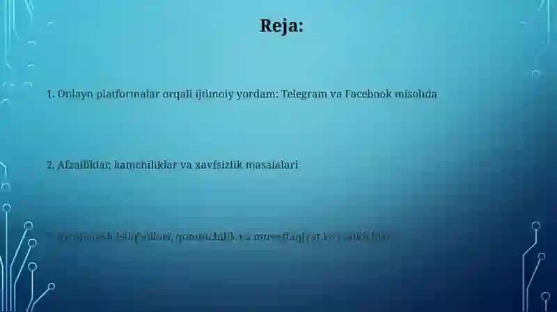 Onlayn platformalar orqali ijtimoiy yordam koʻrsatish (Telegram, Facebook misolida) 2
