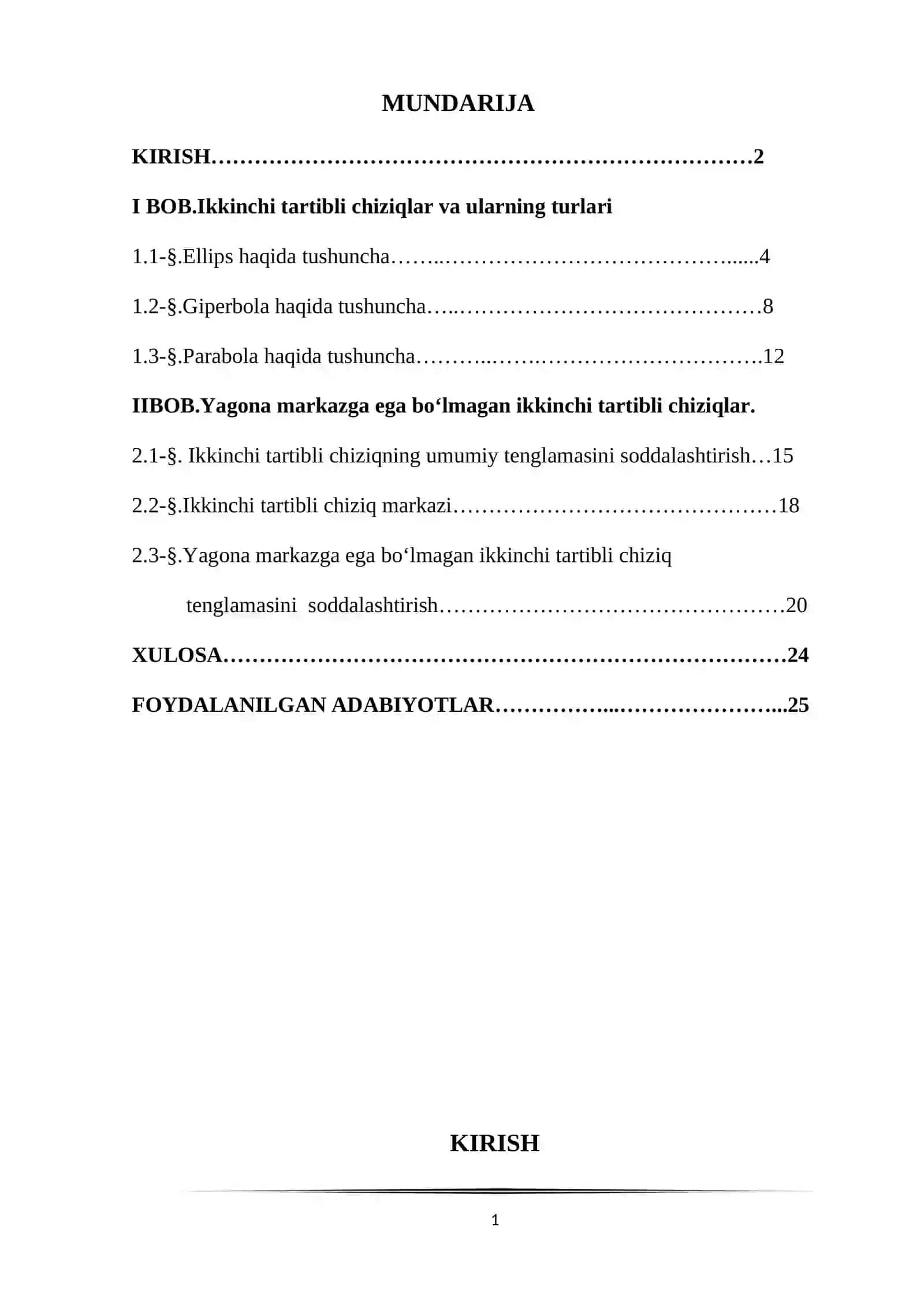 Ikkinchi tartibli chiziqlarning umumiy tenglamasini kanonik ko‘rinishga keltirish 2