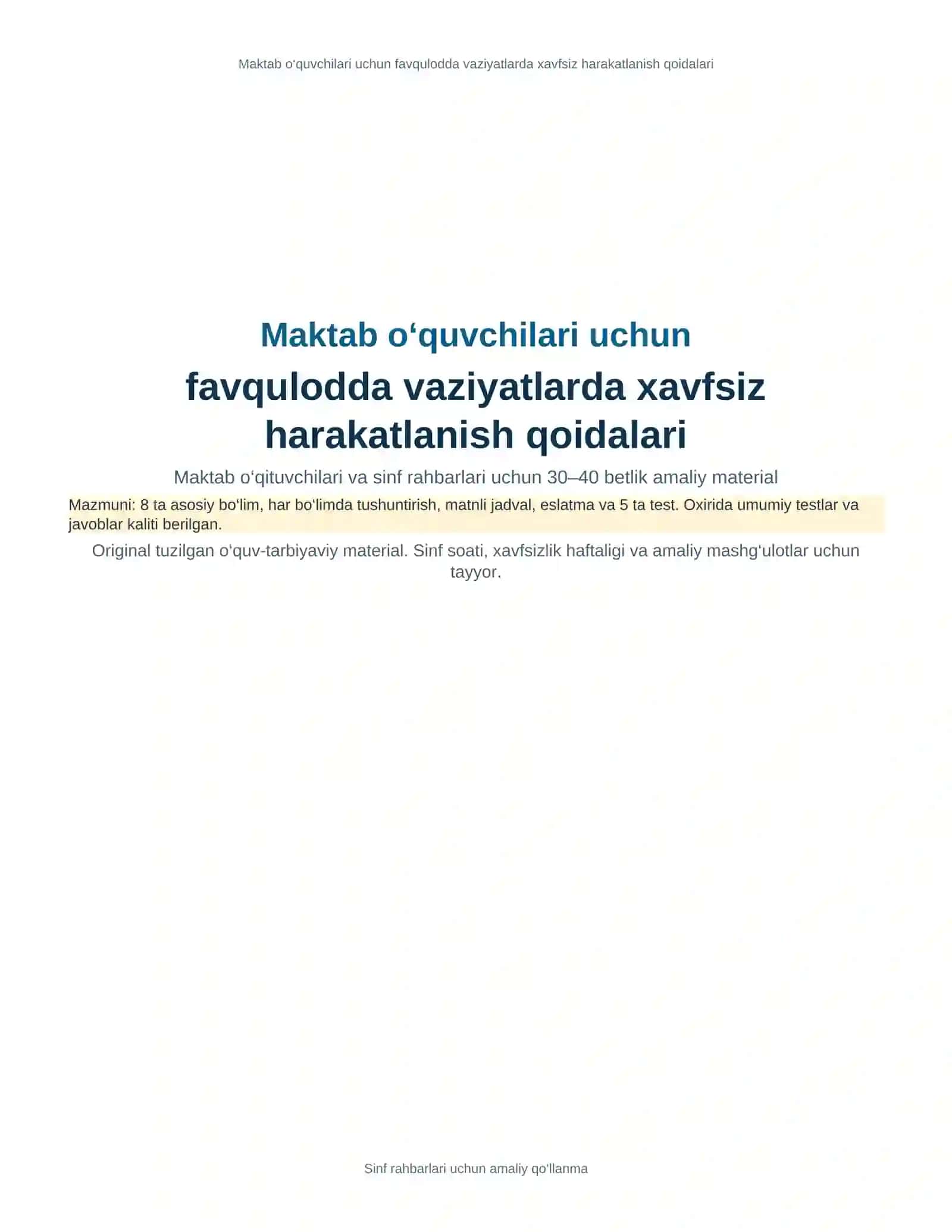 Maktab o‘quvchilari uchun favqulodda vaziyatlarda xavfsiz harakatlanish qoidalari 2