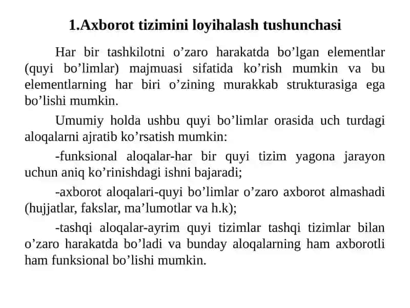 Axborot-kommunikatsiya tizimini loyihalash tushunchasi. Loyihalashning asosiy fazalari. 2