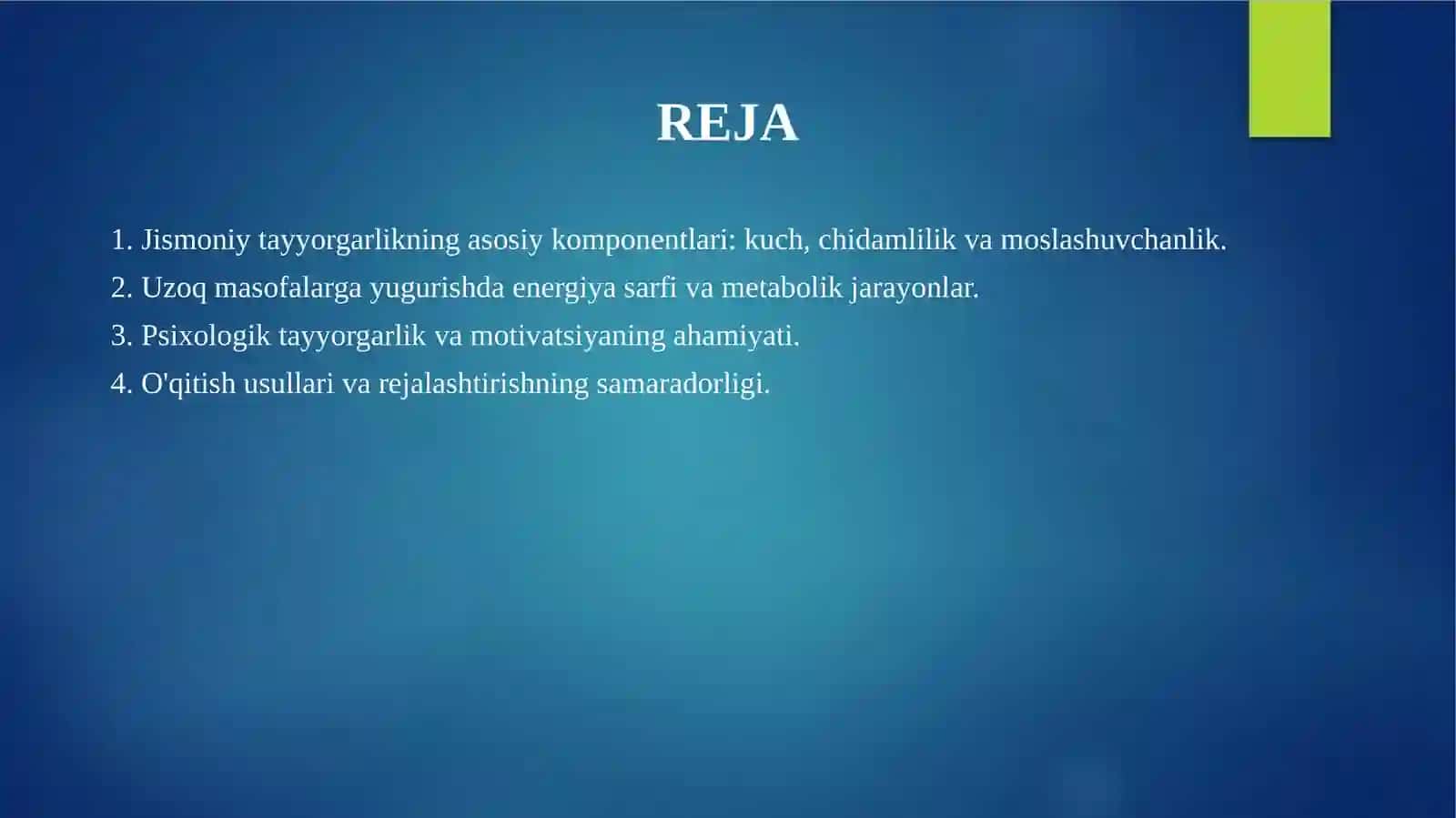 O'rta va uzoq masofalarga yugurishda jismoniy va funksional tayyorgarliklarini o'rni 2