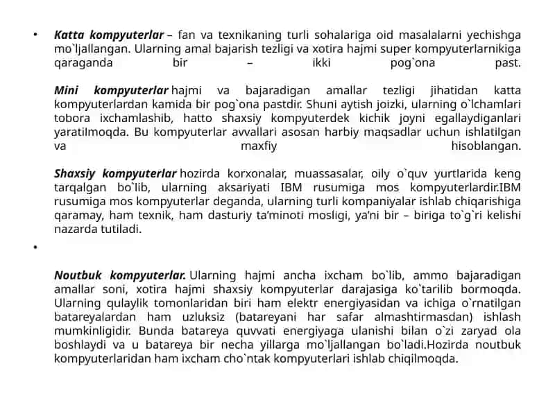 Zamonaviy kompyuterlar va ularning xitekturasi 2
