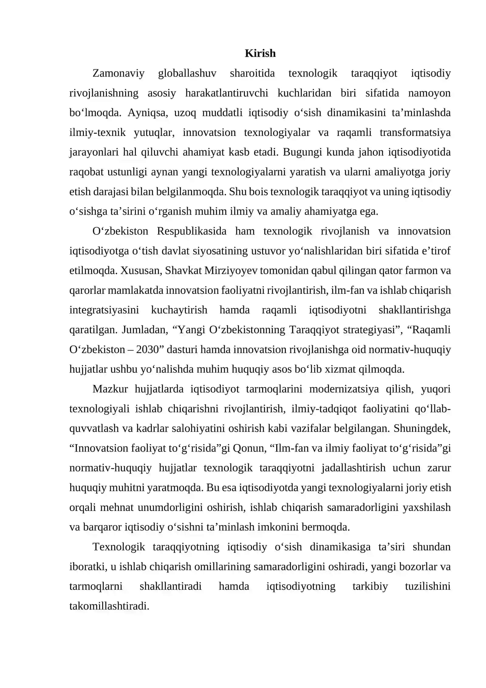 Texnologik taraqqiyot va uzoq muddatli iqtisodiy o‘sish dinamikasi 2