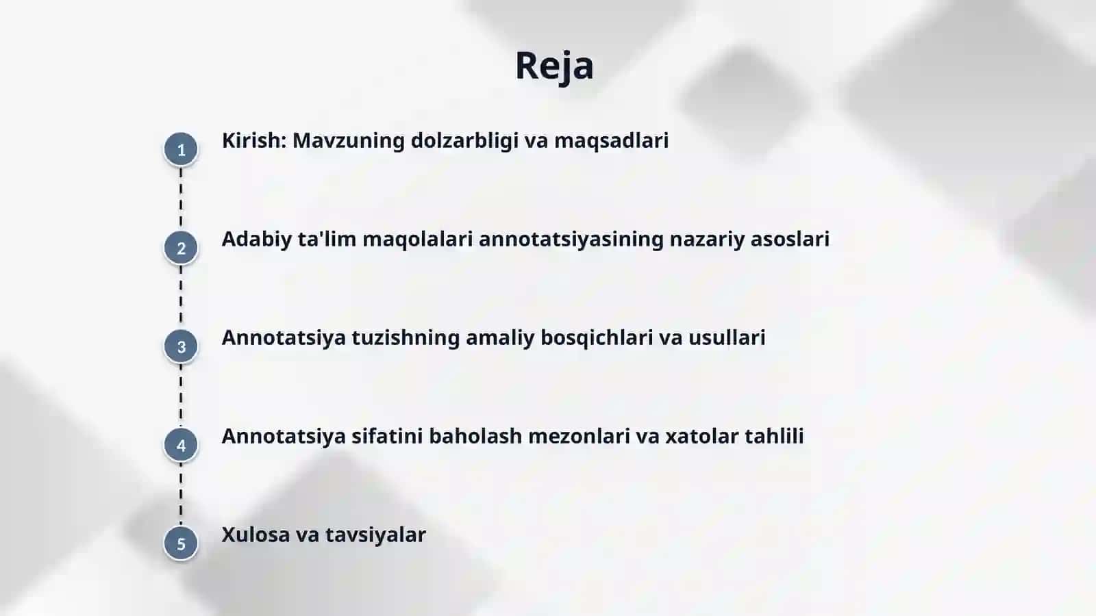 Ilmiy metodik jurnallaring yangi sonlaridagi adabiy talimga oid maqolalarning annotatsiyasini tuzish. 2