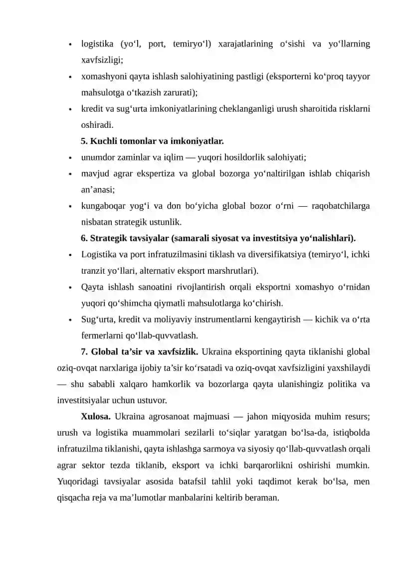 Ukraina agrosanoat majmuasining hozirgi holati 2