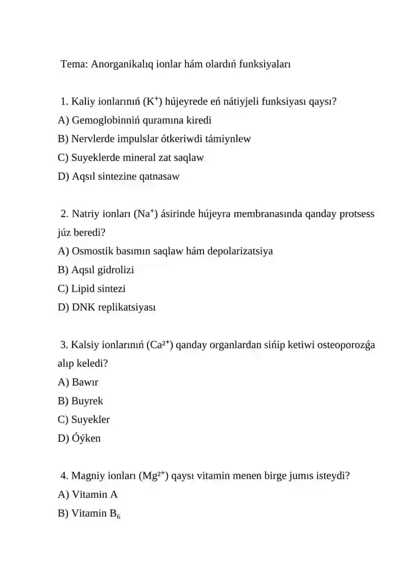 Anorganikalıq ionlar hám olardıń funksiyaları 2