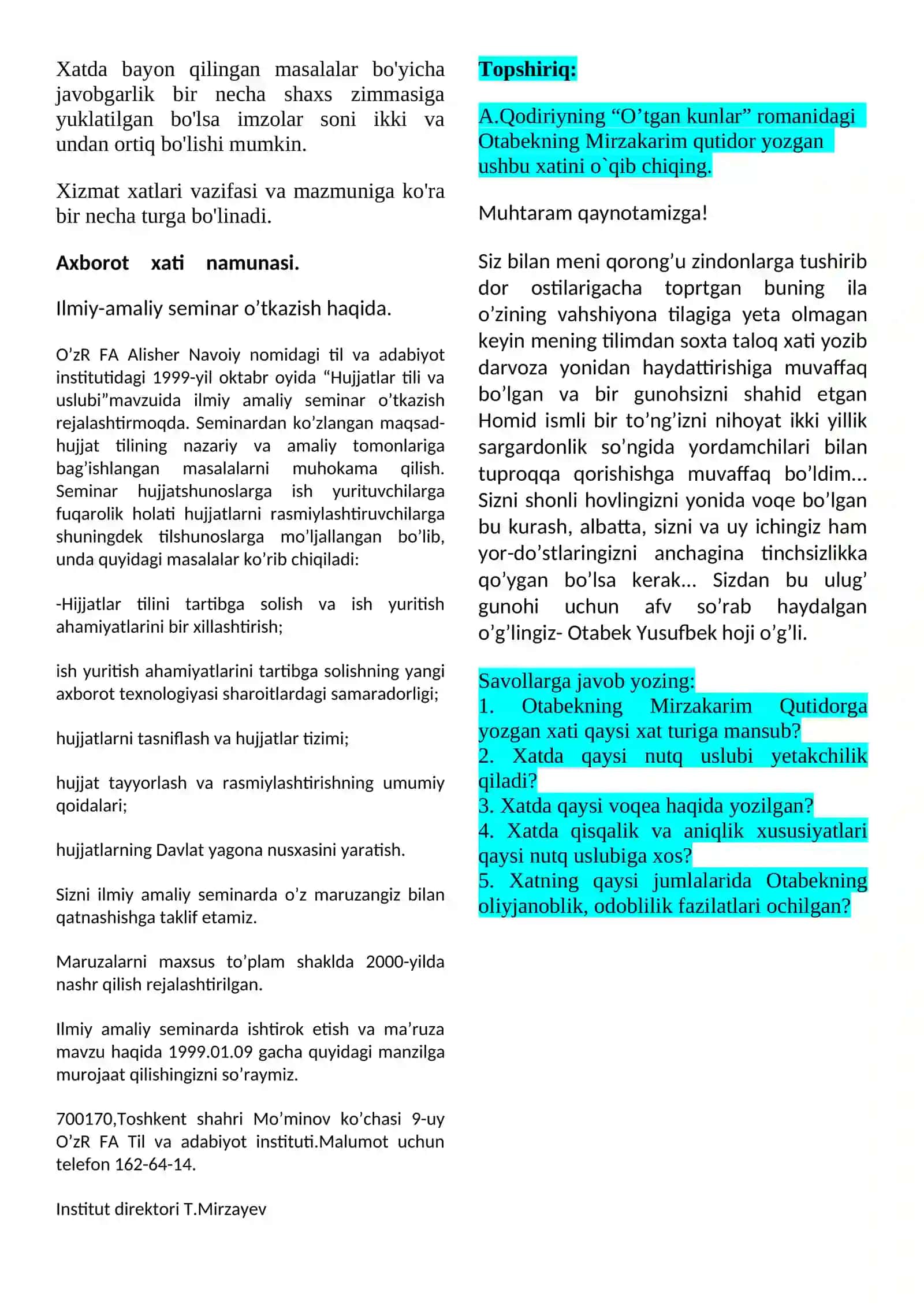 Xatlar turlari va ularni rasmiylashtirish tartibi 2
