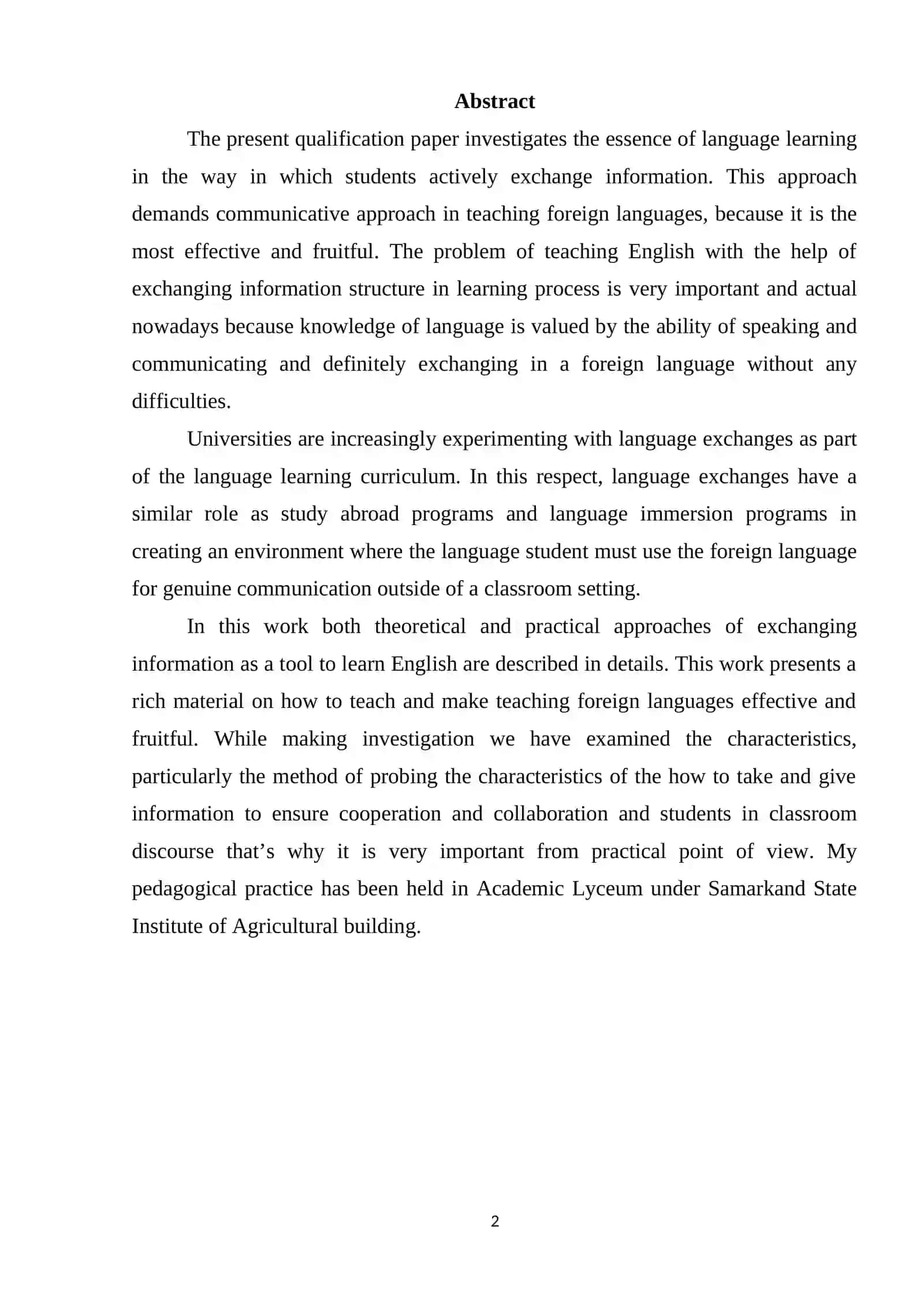 Final Qualification Paper on Language Learning 2