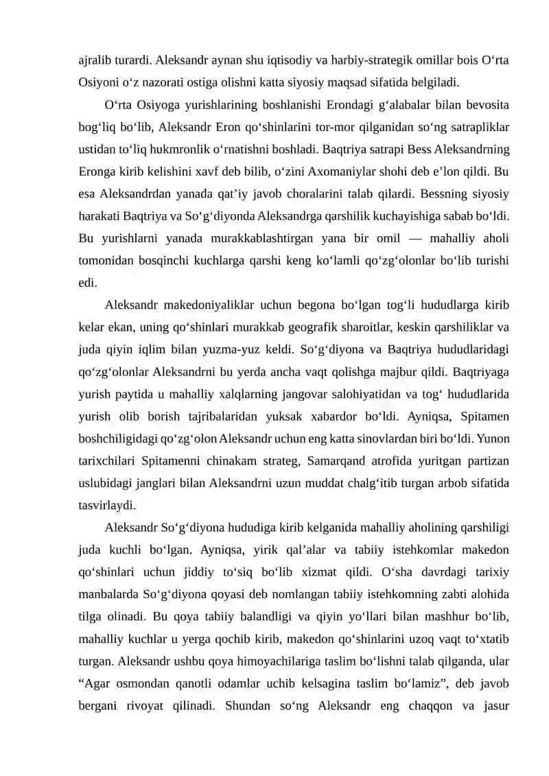 Aleksandr Makedonskiyning O‘rta Osiyoga Yurishlari 2