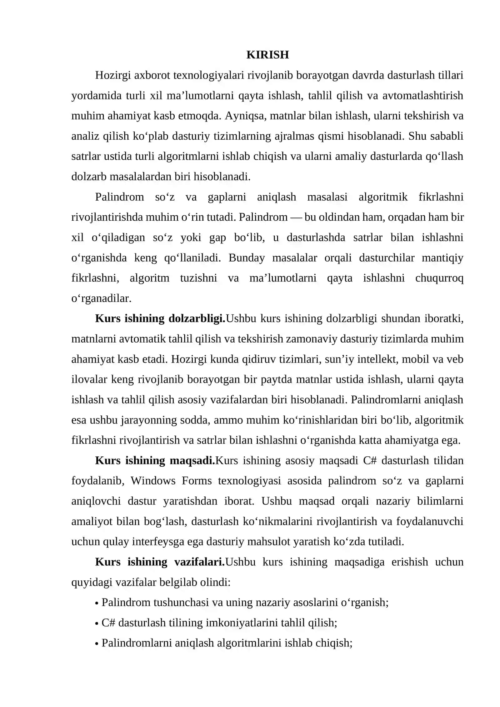 PALINDROM ANIQLASH DASTURINING AMALIY ISHLANMASI 2