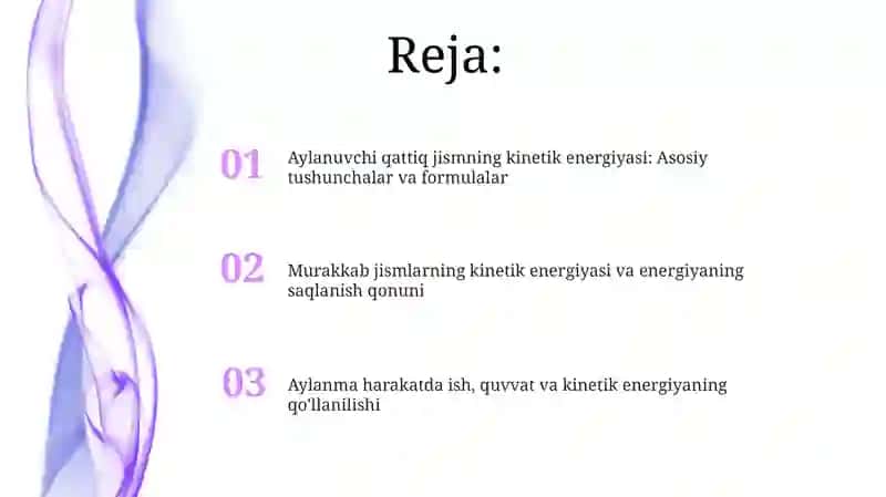 Aylanma harakat qilayotgan qattiq jismning kinetik energiyasi 2