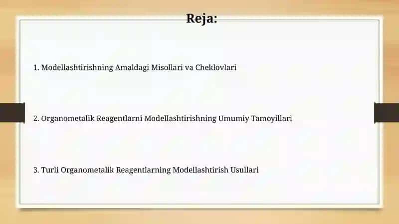 Metall organik reagentlarni modellashtirish boʻyicha koʻrsatmalar 2