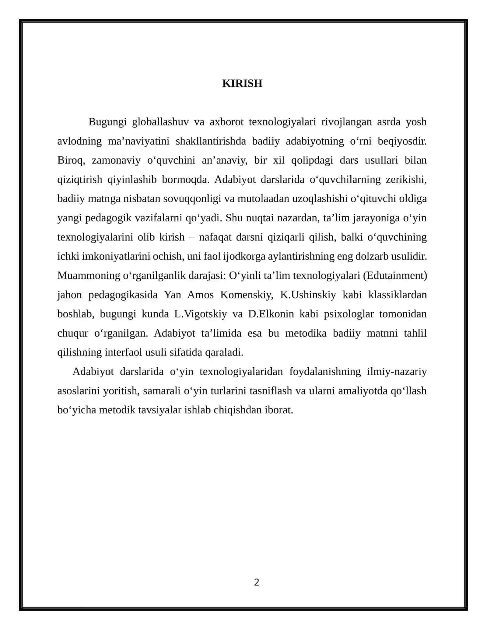 Adabiyot darslarida o‘yin texnologiyalarini qo‘llash metodikasi 2