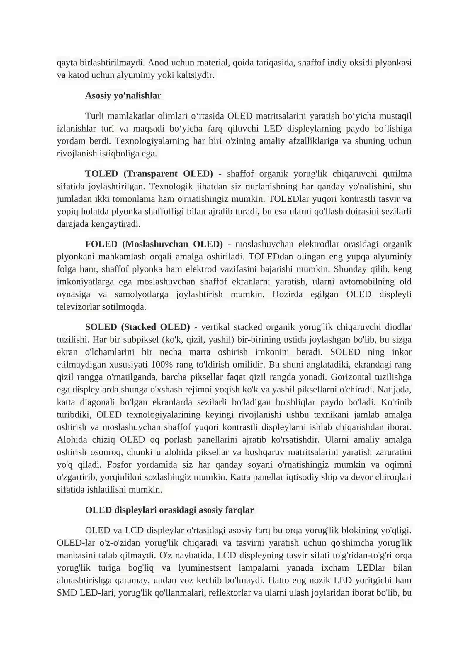 Organik LEDlarda displeylar 2