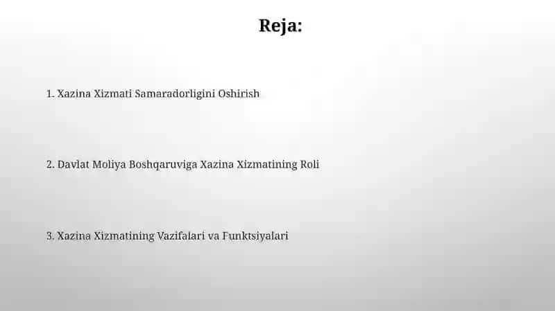 Xazina Xizmati Samaradorligini Oshirish 2
