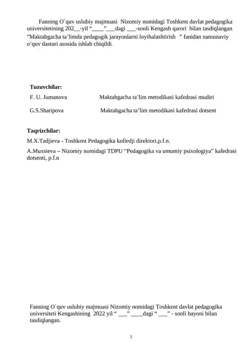 Maktabgacha ta’limda pedagogik jarayonlarni loyihalashtirish 2