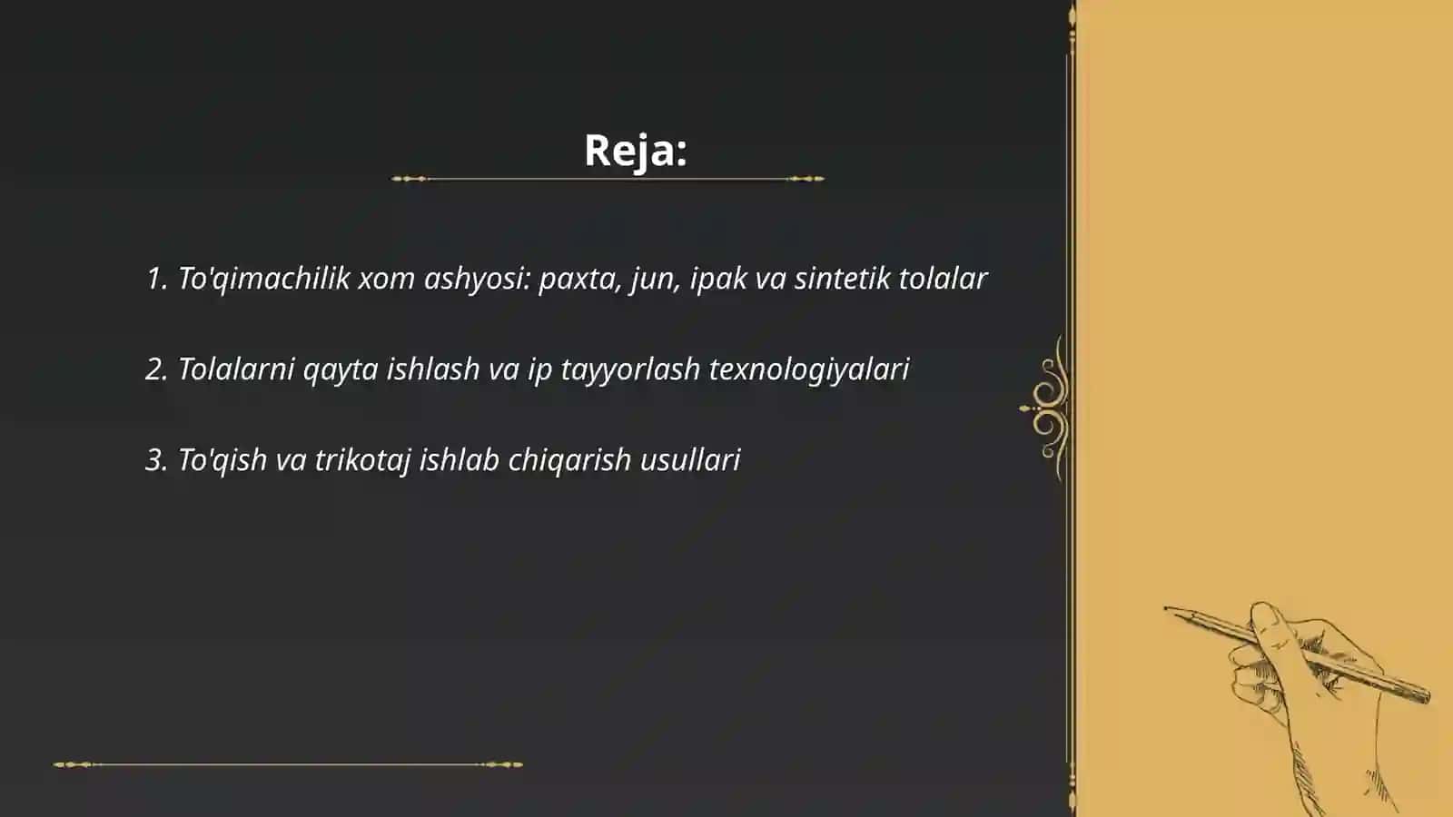 To'qimachilik xom ashyosi: paxta, jun, ipak va sintetik tolalar 2
