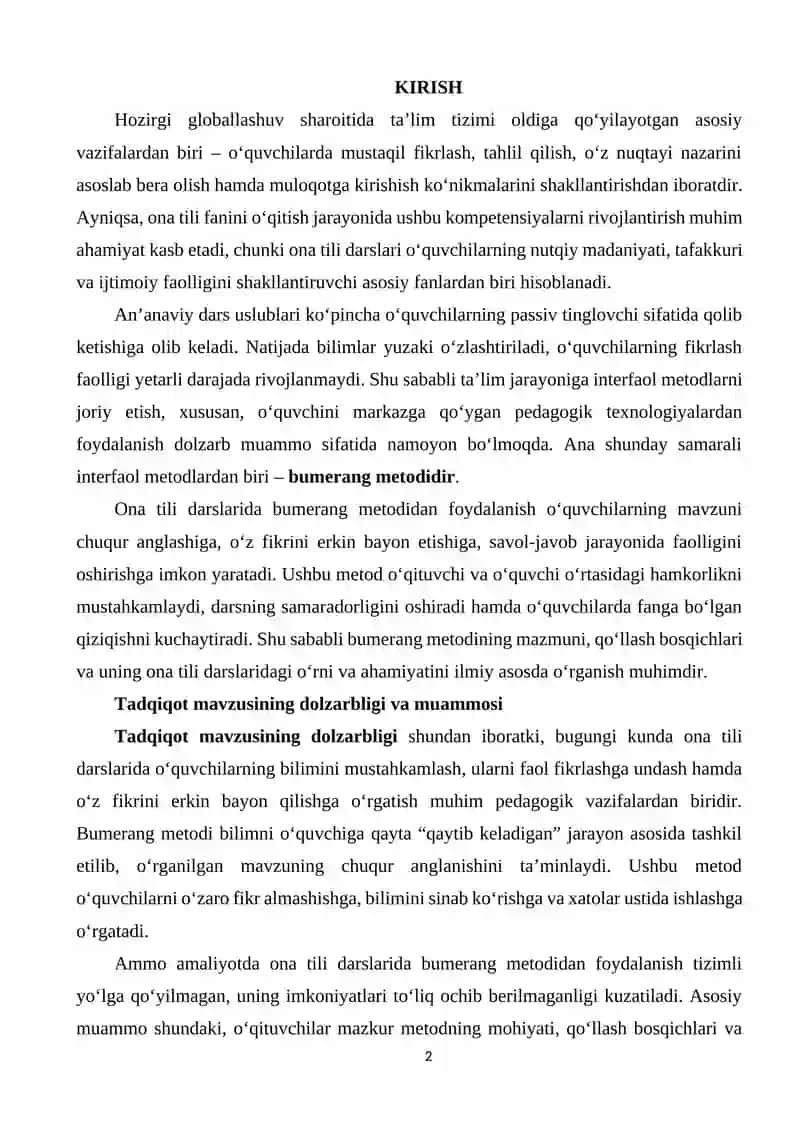Bumerang Metodidan Foydalanish 2