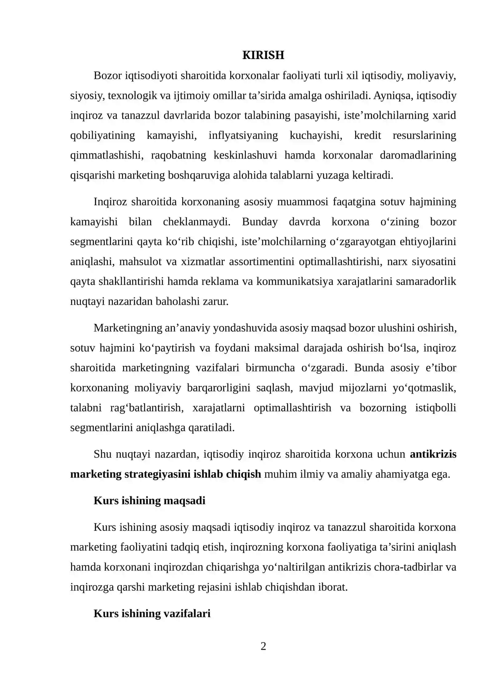 IQTISODIY INQIROZ SHAROITIDA MARKETING STRATEGIYASI 2