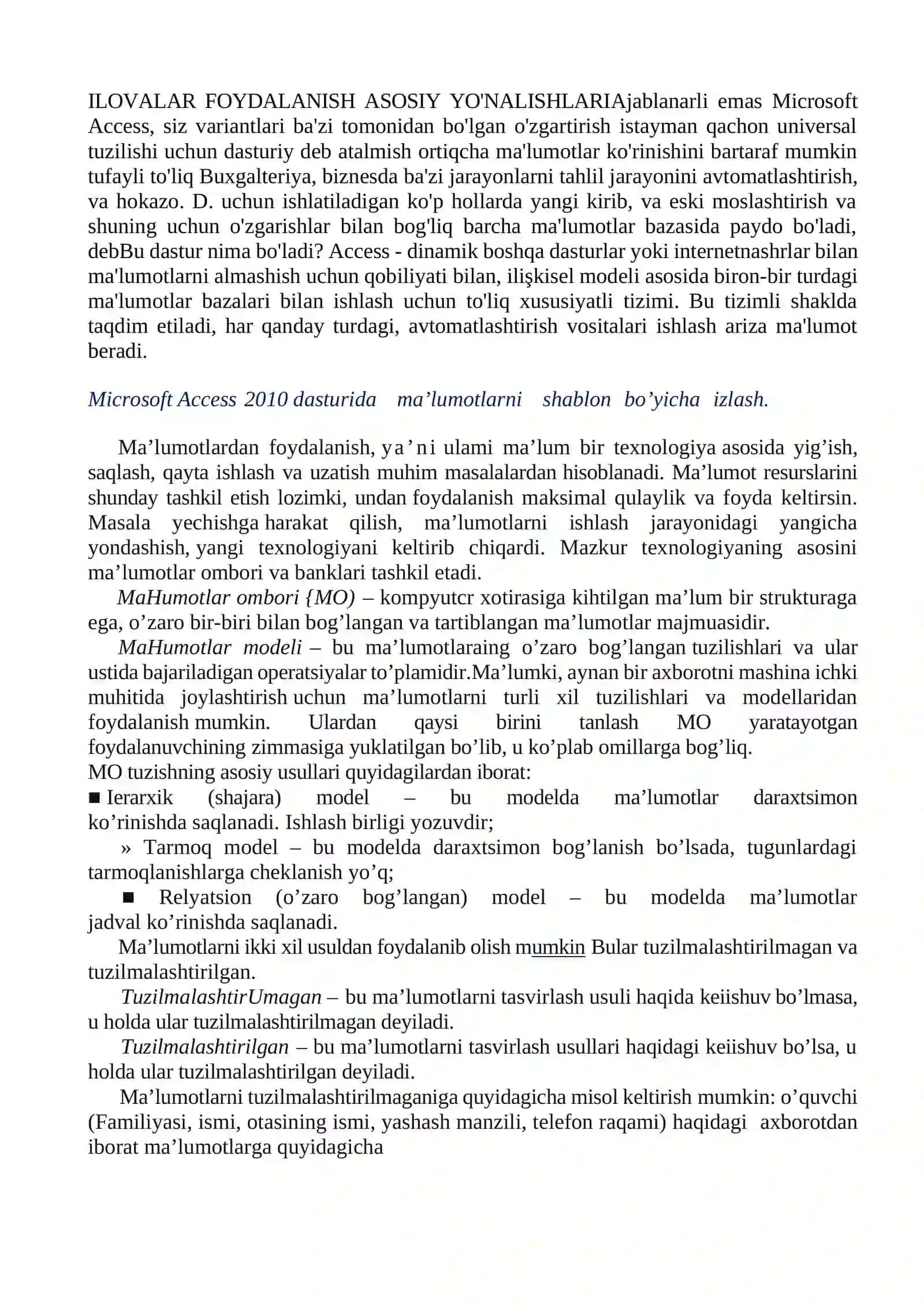 Microsoft Access Ma'lumotlar Bazasini Yaratish 2