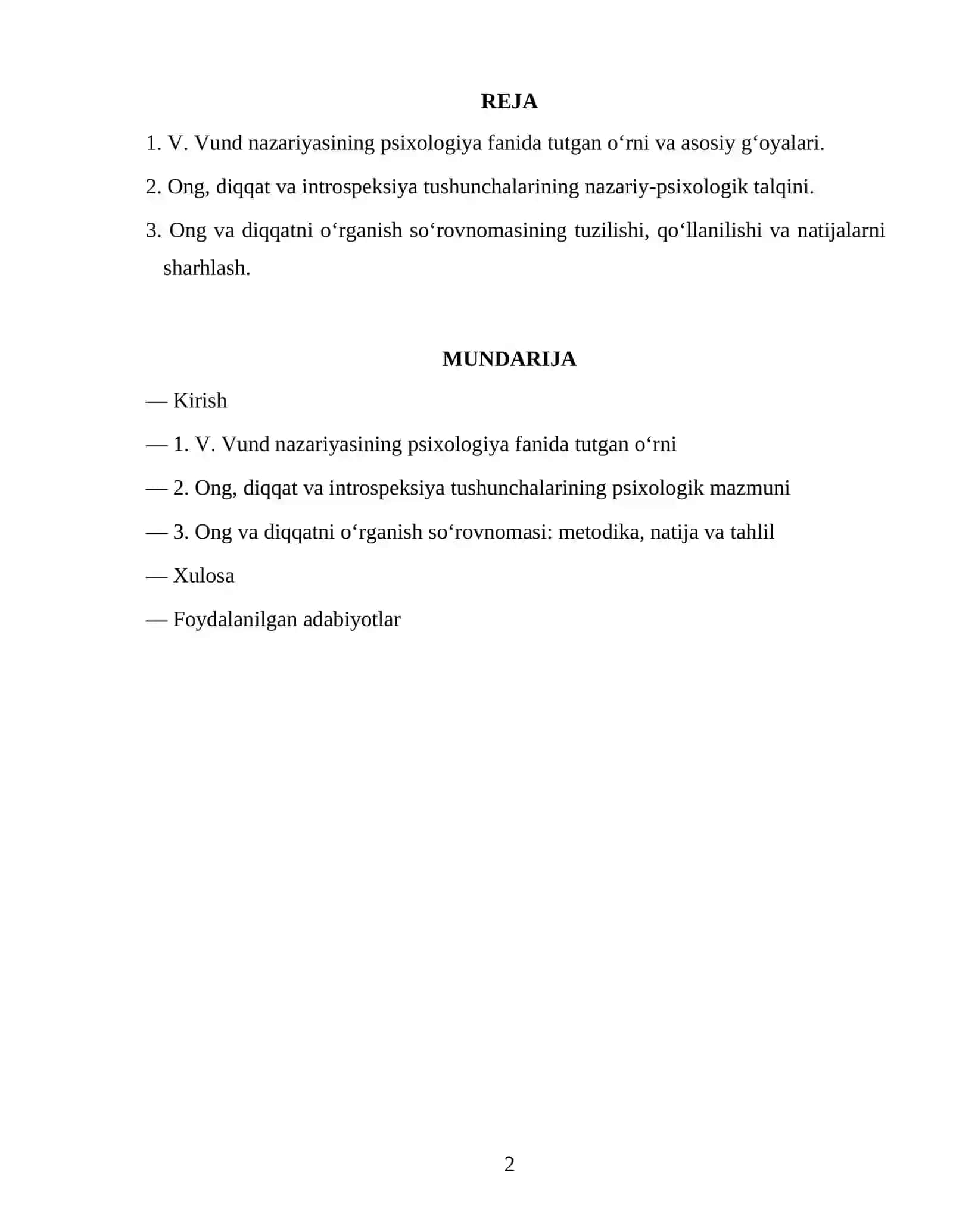 UMUMIY PSIXOLOGIYA FANIDAN MUSTAQIL ISHI 2