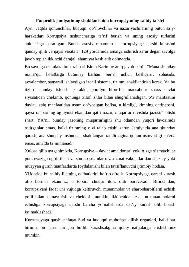 Korrupsiyaga oid amalga oshirilayotgan islohotlar mohiyati 2