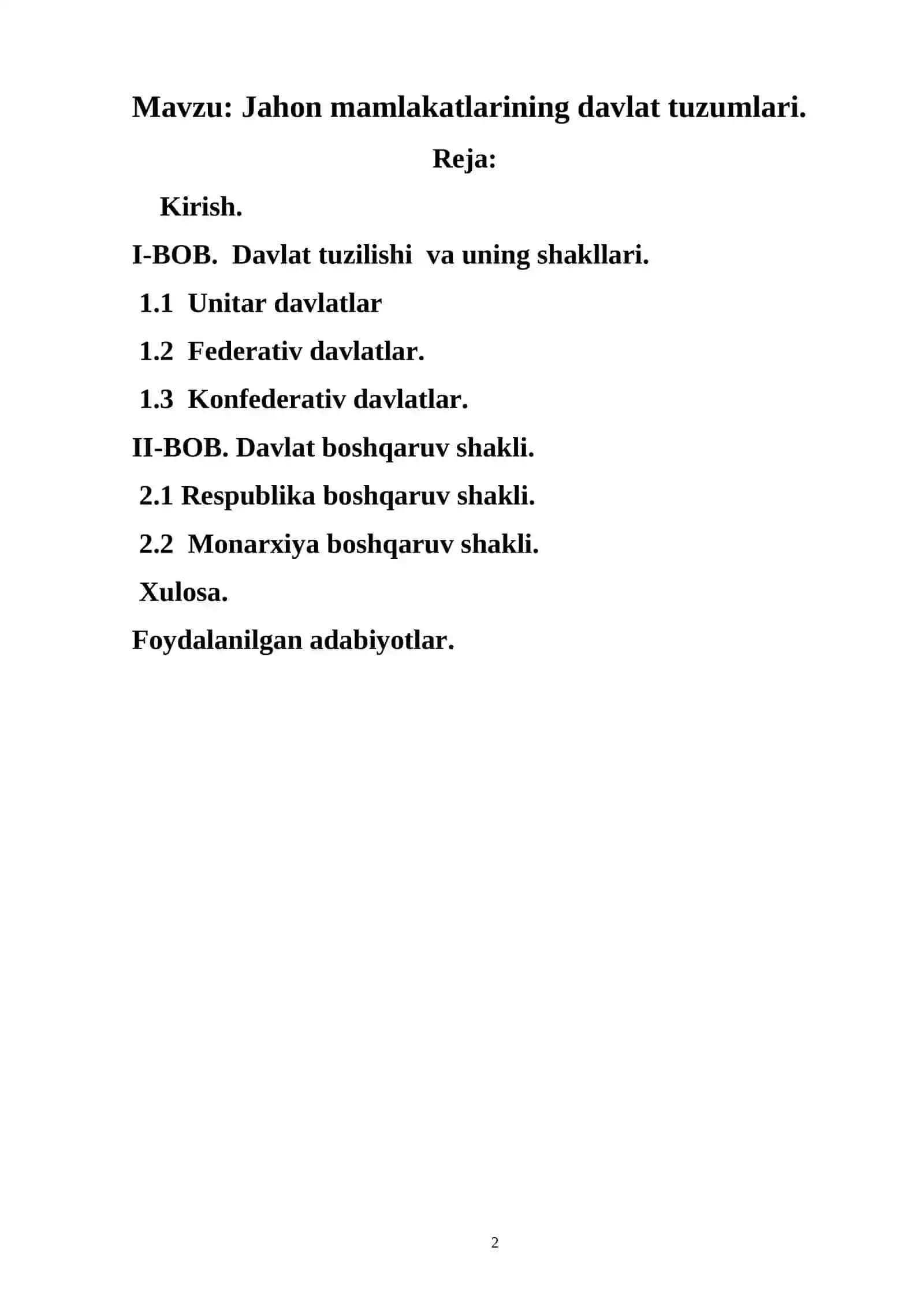 Jahon mamlakatlarining davlat tuzumlari 2