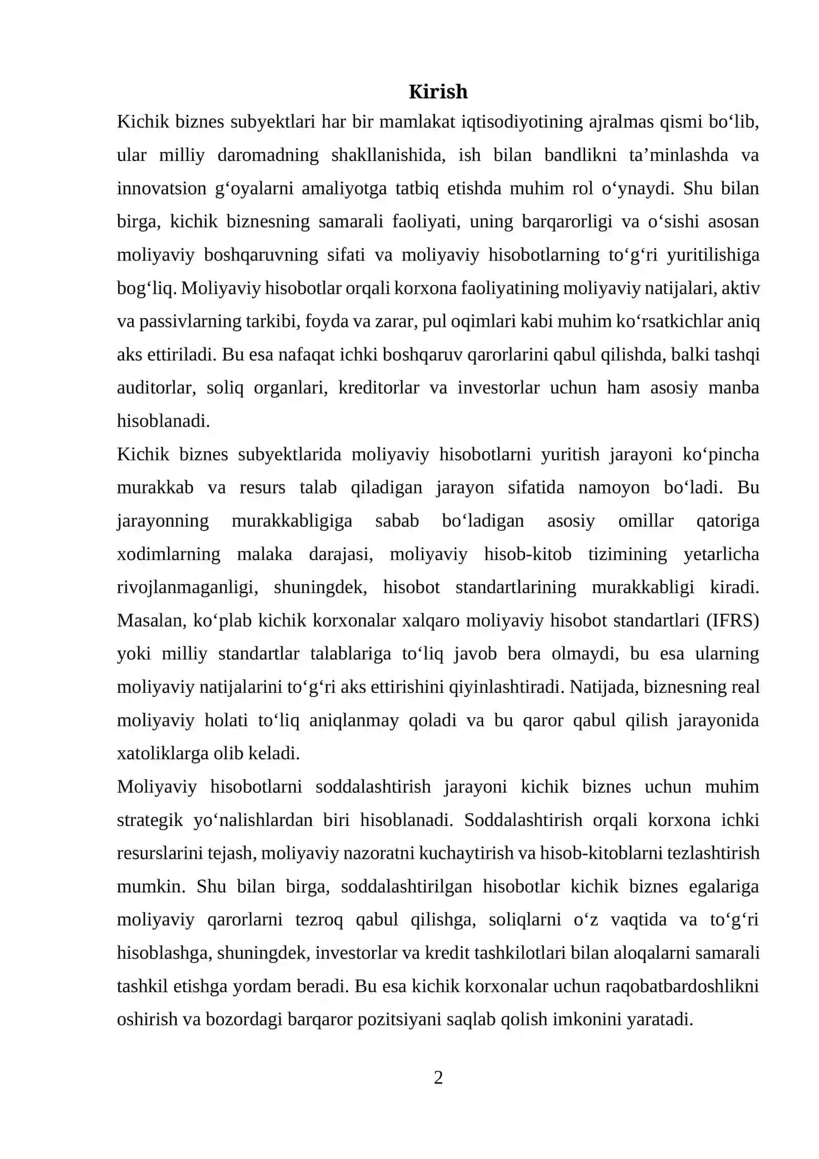 KICHIK BIZNES SUBYEKTLARIDA MOLIYAVIY HISOBOTNI SODDALASHTIRISH MUAMMOLARI 2