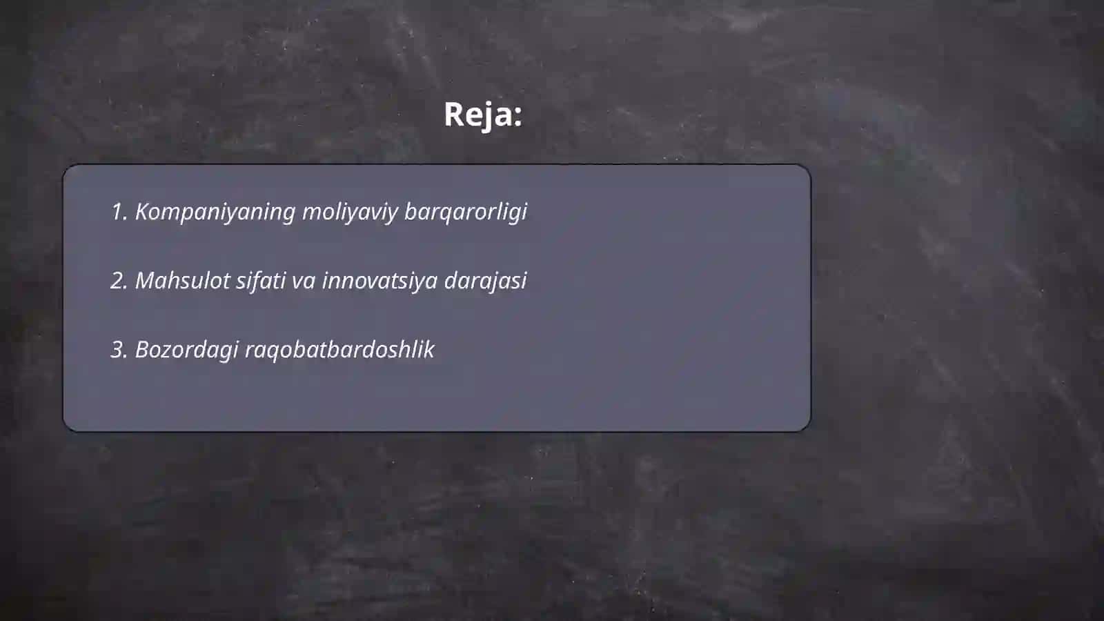 Kompaniyaning kuchli va zaif tomonlari 2
